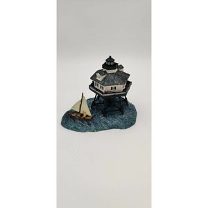Vintage 1996 HARBOUR LIGHTS MIDDLE BAY LIGHTHOUSE Alabama #187 with Sail Boat